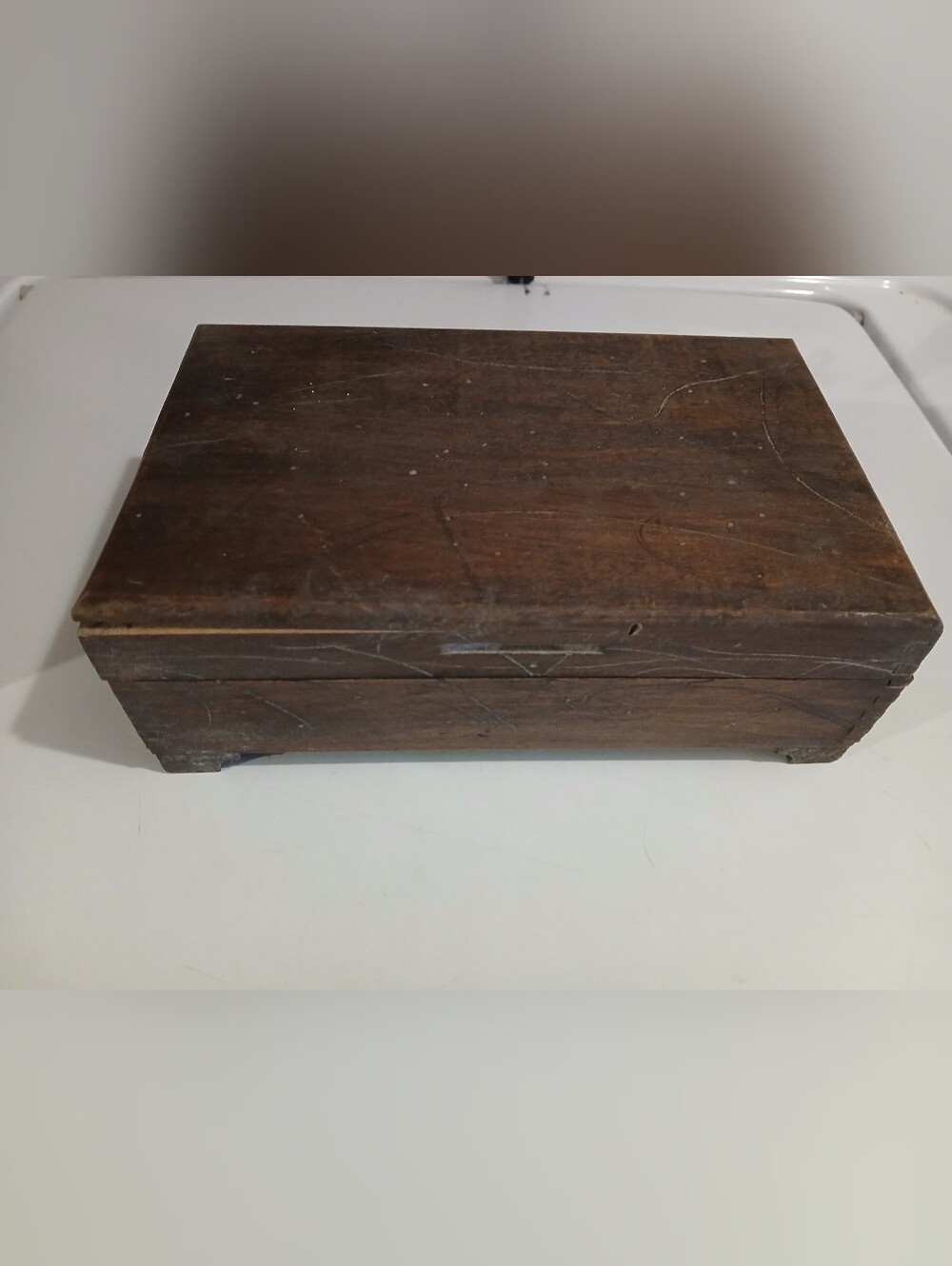 Antique Dark Hardwood Document Box With Hinged Lid         FF#460
